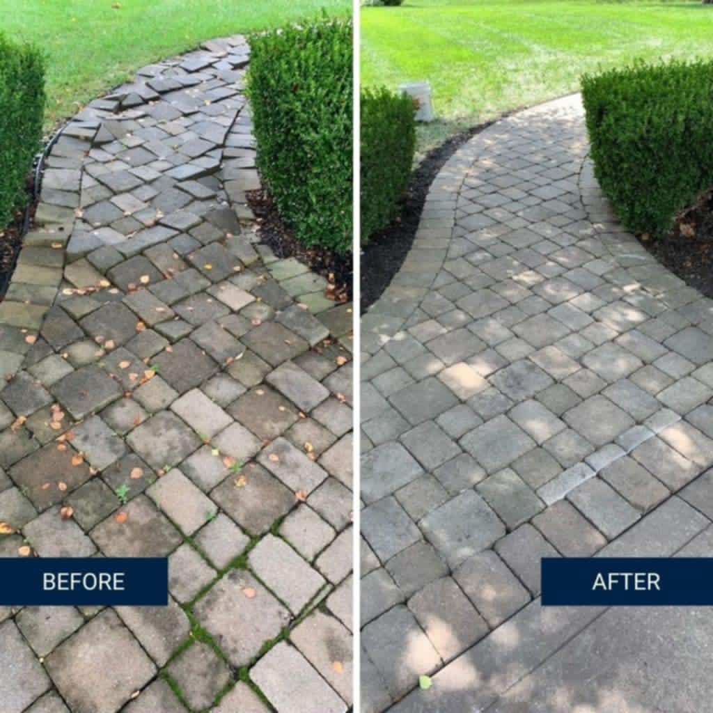 Restoring a stone patio with power washing and sealing in Lakewood, CO